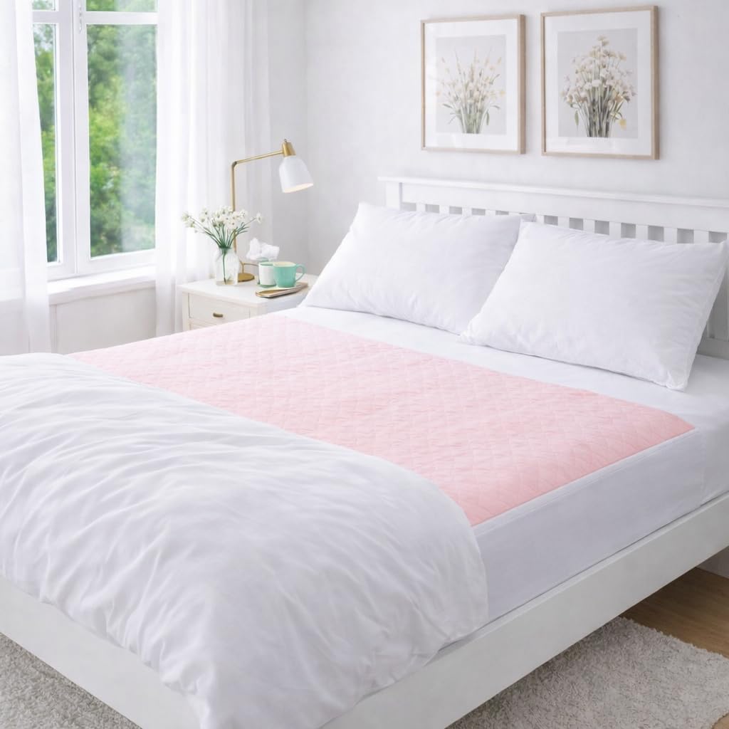 Deluxe Washable and Absorbent Reusable, Double-size Bed, Incontinence Pad/Waterproof Mattress Protector with Tucks (Pink)