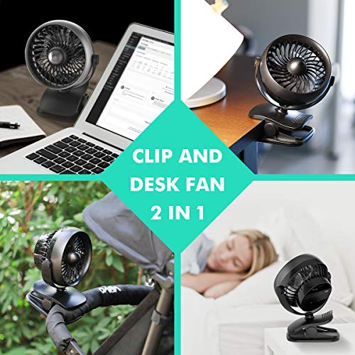 Shinebella Battery Operated Clip on Fan, Baby Stroller Fan, USB or Rechargeable Battery Powered Desk Fan, 4 Speeds with Aroma Function, Small Personal Fan for Baby Stroller,Office,Outdoor Activities