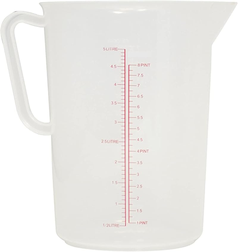 Acense Polypropylene Measuring Jug 5L Narrow Spillage-Free Multi-Purpose