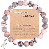 SCRDPRAD Breast Cancer Bracelets Natural Stone What Cancer Cannot Do Inspirational Bracelet for Women Pink Ribbon Cancer Awareness Handmade Beaded Encouragement Gift With Message Card