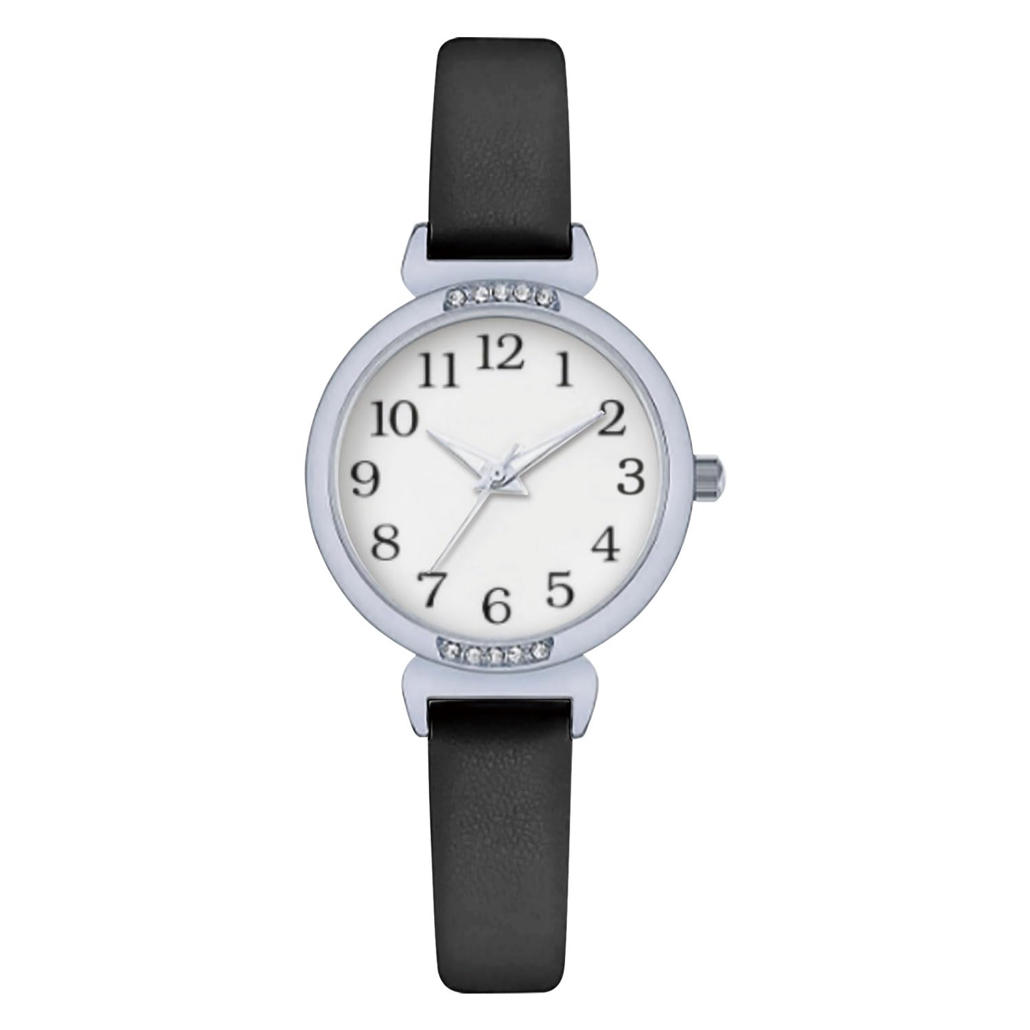 NUOVO Women's Watch - Black & White Diamond Watch with Arabic Numerals, Waterproof & Casual Style, Leather Strap