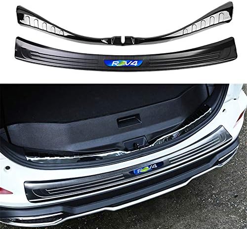 2Pcs Fits for RAV-4 RAV4 2014-2018 Stainless Steel Outside Rear Door Plate Bumper Cover Bar Sill Trims - Black