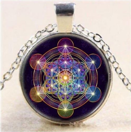 Ransopakul Metatron's Cube Tibet Silver Cabochon Glass Art Photo Pendant Chain Necklace CA6