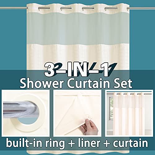 Conbo Mio Hotel Style Fabric Shower Curtain No Hooks Needed with Snap