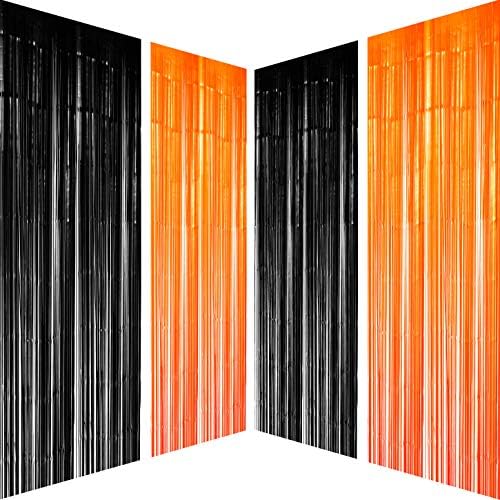 Black Orange Occasion Foil Curtains – Halloween Commencement Occasion Metallic Tinsel Foil Fringe Curtains Development Birthday Child Bathe Wedding ceremony Occasion Photograph Sales space Props Backdrops Decorations, 4pc