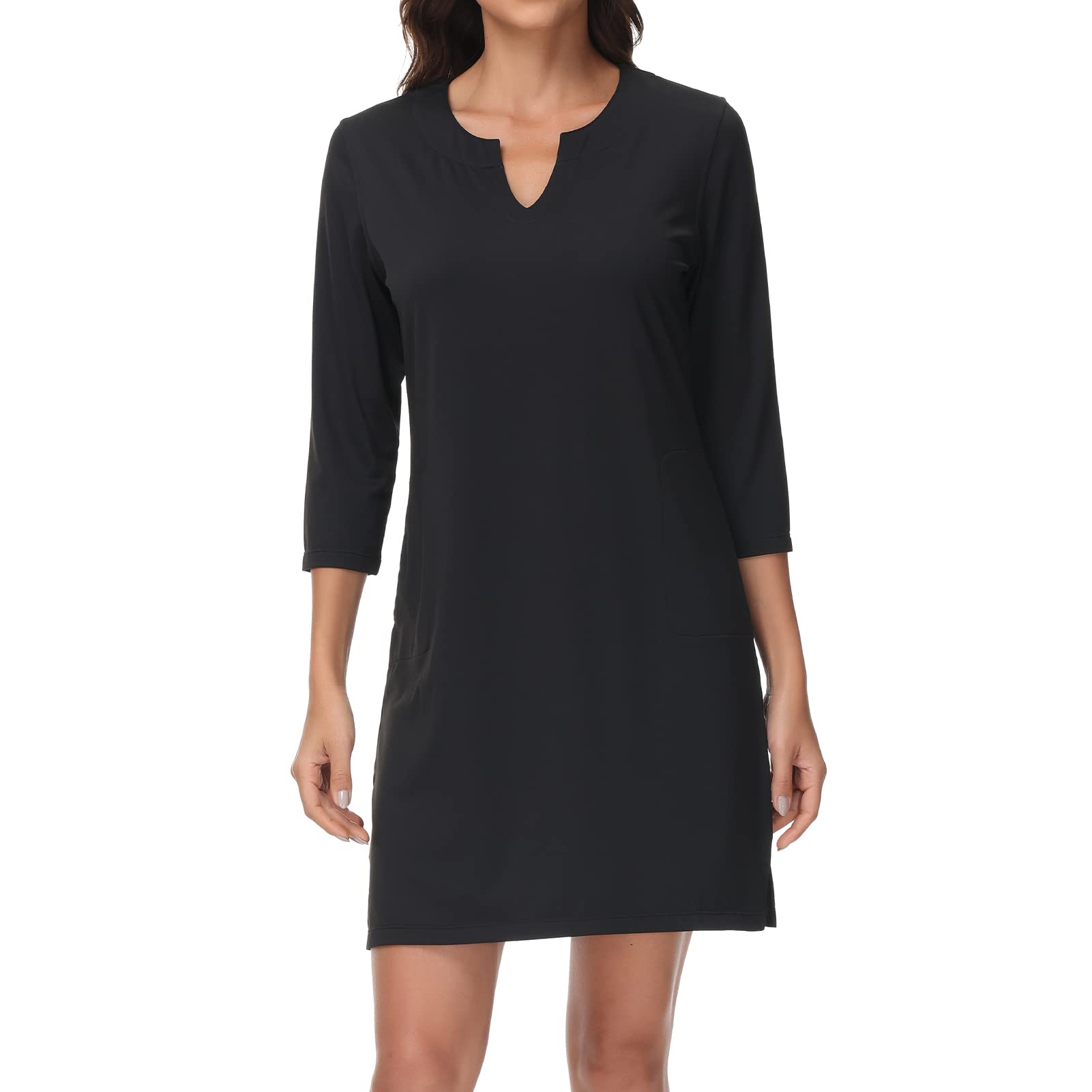 Photo 1 of Lightbare Women’s 3/4 Sleeve Dress with Pockets UPF 50+ Casual Sun Dress Breathable Quick Dry for Beach Hiking Outdoors Party Black 2xl