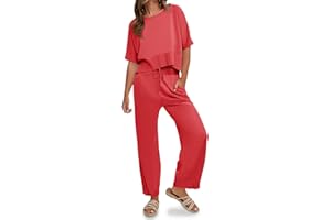 Fisoew Womens 2 Piece Outfits Sweater Sets Knit Split Crop Tops High Waisted Pants Lounge Set