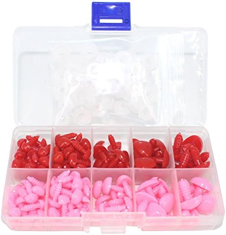 Bestartstore 1Box(130pcs) 8-16mm 5size Red and Pink D-Shape Plastic Safty Nose Teddy Bear Doll Plush Animal Puppet DIY Making Craft Nose