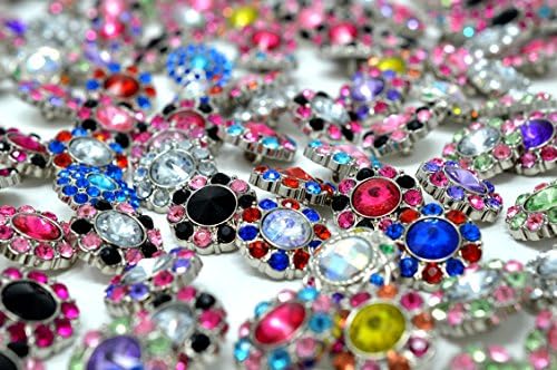 Assorted 10 Piece Acrylic Rhinestone Shank Buttons 20-24 MM in Rainbow of Mixed Multi Colors for Embellishments, Sewing, Scrapbooking, Hair Bows, Arts and Crafts Projects