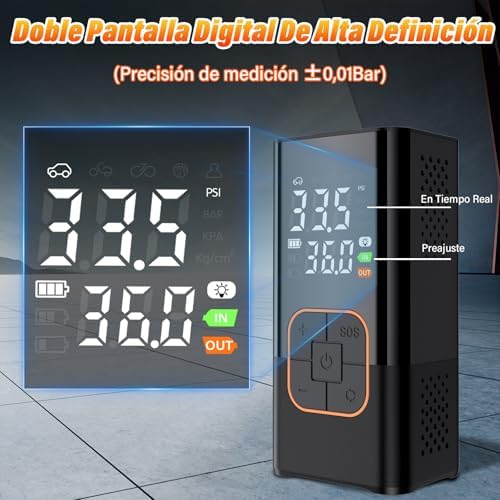 Compresor de Aire Portátil para Neumáticos 150 PSI 7.4V – Bomba de Aire Inalámbrica Digital con Batería 1800mAh×2, Presión Preestablecida, Luz LED para Coche Moto Bicicleta Balones Viajes