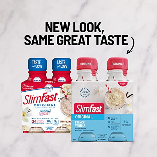 SLIMFAST MEAL REPLACEMENT SHAKE, ORIGINAL FRENCH VANILLA, 10G OF READY TO DRINK PROTEIN FOR WEIGHT LOSS, 11 FL. OZ BOTTLE, 4 COUNT (PACKAGING MAY VARY)