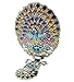 Ivenf Extra Large Size Vintage Oval Make-Up Hand/Table Mirror, Dress Table Decoration, Spreading Tail Peacock, Antique Pewter