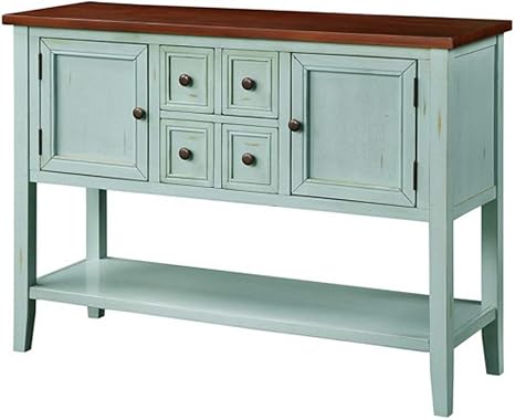 Amazon Com Buffet Table Sofa Table Console Table Sideboard With Storage Drawers Cabinets And Bottom Shelf Antique Blue Buffets Sideboards