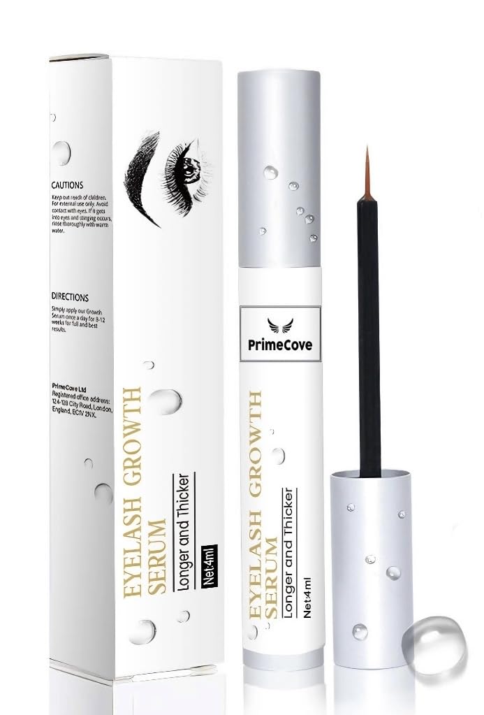 PrimeCove - Eyelash Growth Serum (4ml) | Longer & Thicker Lashes| Natural Vitamins, Plant Extracts, Peptides & Biotin | Transformative Beauty Essential