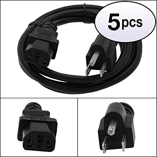 GOWOS (5 Pack) 6Ft Computer Power Cord 5-15P to C-13 Black, SVT 18/3 - Thumbnail 3