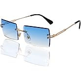 Mriendao Rectangle Sunglasses for Women Men Fashion Retro Rimless Frameless Tinted Lens Sun Glasses Shades 2025 Stylish