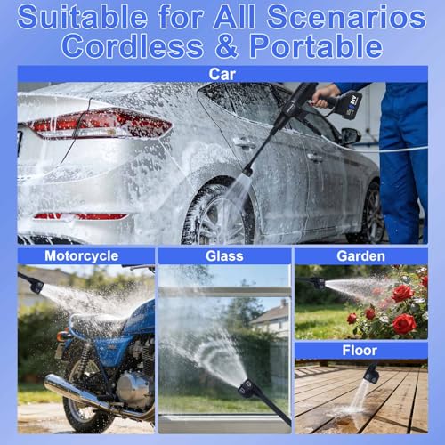 Huhomco Cordless Pressure Washer Brushless with 3 Speed Adjustable, Max 82 Bar Power Washer Jet Washers, 2 * 4.0 Battery&6-in-1 Nozzle for Washing Cars/Floor/Garden Cleaning (Black)