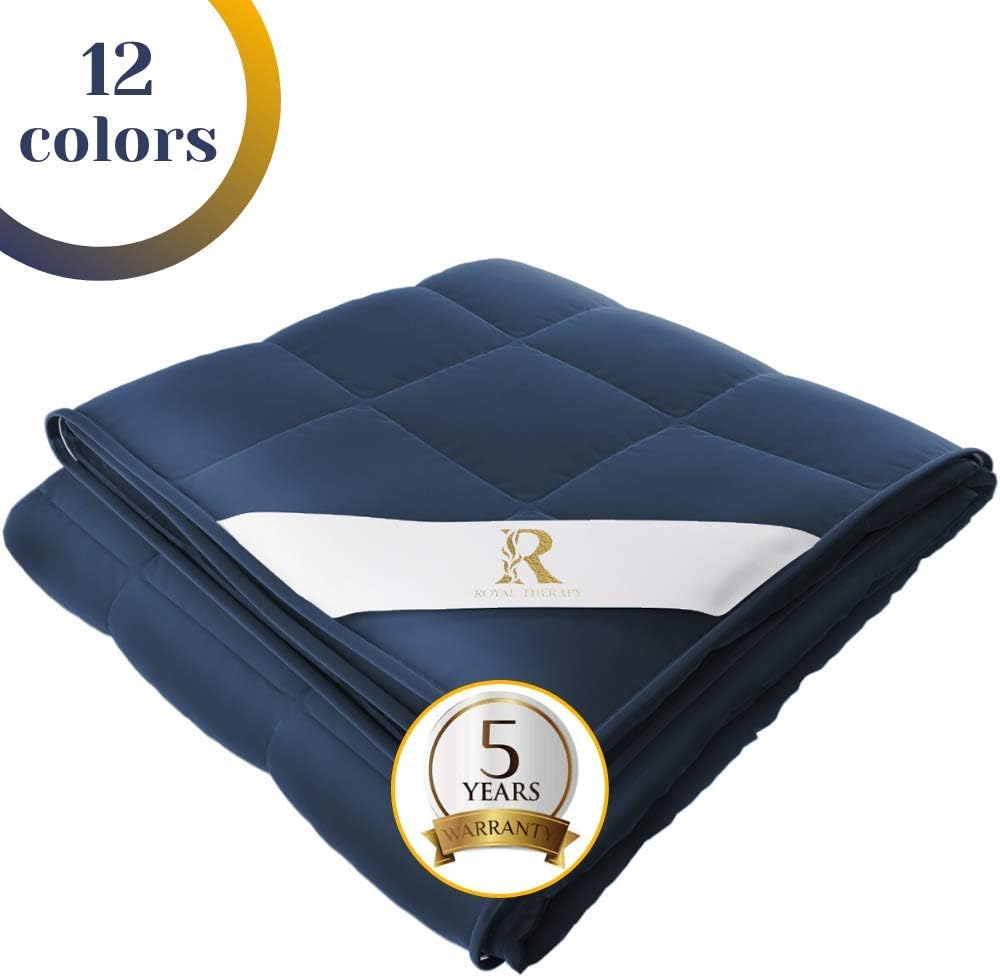 Royal Therapy Weighted Blanket - Heavy 100% Cotton Blankets with Premium Glass Beads (48''x78'' 15lbs, Prussian Blue), Suitable for One Person (~150lb) - Use on Twin/Queen Bed