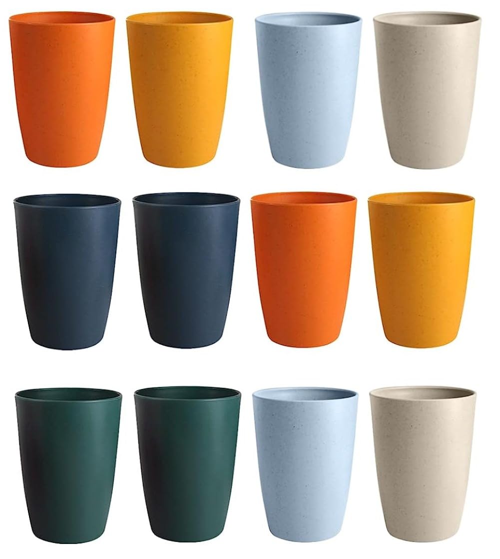 LATERN 12Pcs Reusable Plastic Cups, 360ml Unbreakable Drinking Cup Children’s Kids Durable Water Tumblers Dishwasher Safe Cups for Kitchen Outdoor Parties Picnics BBQ’s Travels (6 Colors)