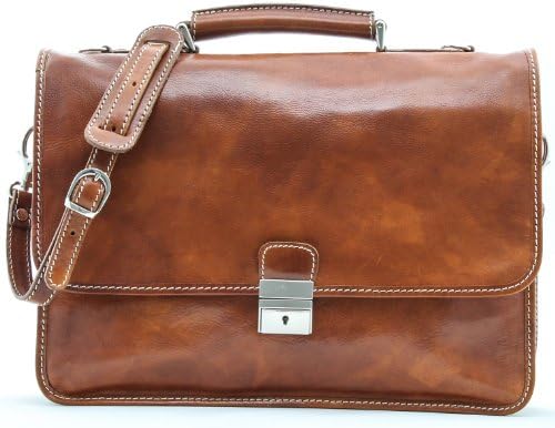 Alberto Bellucci Italian Leather Messenger Briefcase Double Compartment Bag