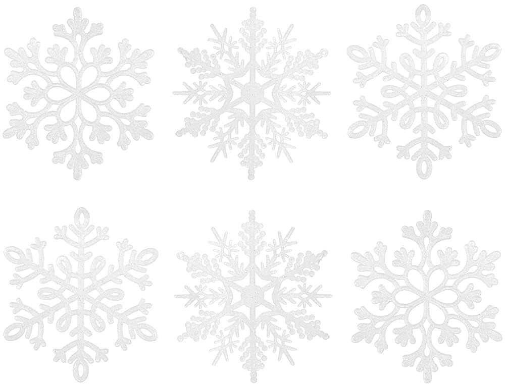 XmasExp 150mm/6inch Large Glitter Snowflake Ornaments Set Christmas Tree Hanging Plastic Decoration for Xmas Party Wedding Anniversary Window Door Home Accessories (20pcs,White)