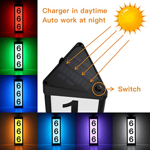 Solar Address Number Sign, 3 Sided Solar Powered Outdoor Waterproof Lighted Address Sign House Number Light, Colored Solar Address Sign for Street Sign House Outside Garden Driveway