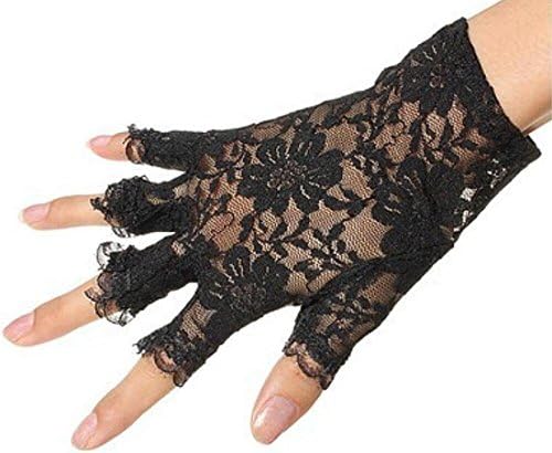 ICOOLYI Women's Short Lace Sexy Mittens Fingerless Gloves (2 pairs pack) (Black)
