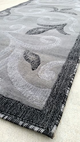 emirates Modern Long Runner Contemporary Area Rug Dark Grey Floral Design 525 (31 Inch X 9 Feet 10 Inch)