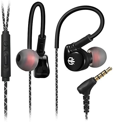 Wired Earphones Sports Earbuds Headphones Noise Cancelling, In Ear Headphones with Microphone Sweatproof Stereo Volume Control Earhook for Gym Workout Running Driving Cycling (Black)