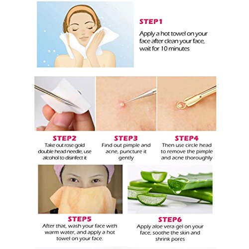 Veepola Luxury Rose Gold Stainless Double-Head Facial Acne Spot Pimple Remover Extractor Tool Comedone Remover Set - Thumbnail 4