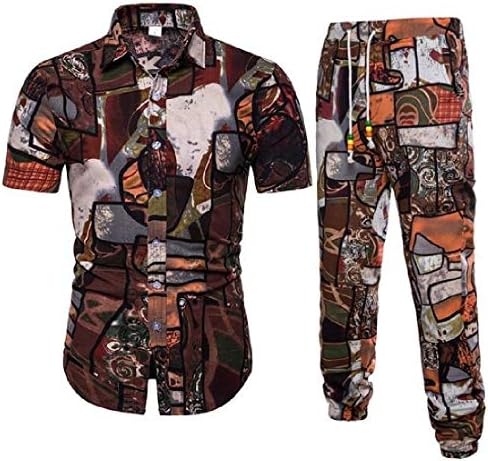 KLJR Men Summer Shirt and Jogger Pants African Print Dashiki 2 Piece Outfits Tracksuits