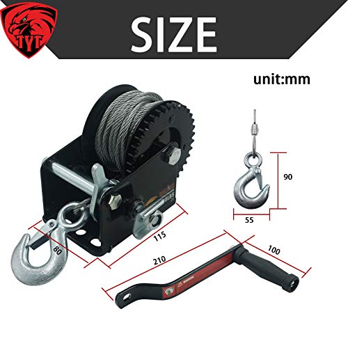 TYT 600lbs 600lbs Capacity Heavy Duty Hand Winch,Steel Cable Wire Manual Portable Crank Winch for ATV Boat Trailer Truck Auto, Black - Image 3