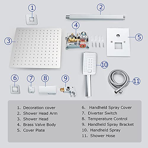 Aolemi Shower System Ceiling Mount Polish Chrome 12 Inch Rain Shower