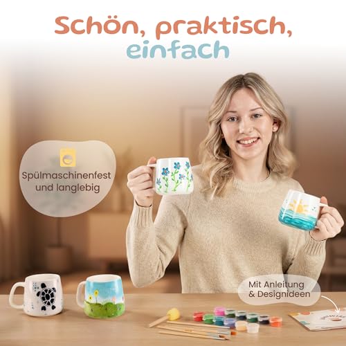 Generisch Ceramic Painting Set - DIY Ceramic Self Painting Set for Home - Cups Painting Set with Bright Colours & Ceramic Brushes - Creative Ceramic Painting Set for Adults & Children