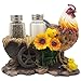 Mother Hen and Chicks Glass Salt and Pepper Shaker Set with Decorative Sunflowers & Old Fashioned Hay Wagon Accents for Rustic Country Kitchen Decor Figurines or Display Stands Featuring Farm