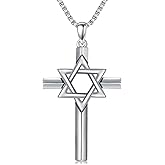 MEIDERBO Star of David Necklace 925 Sterling Silver Jewish Necklace Star Crucifix Cross Pendant Judeo Christian Religious Jewelry Gifts for Men Women
