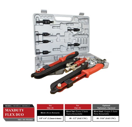 AVAK MaxDuty Flex DUO - 2-in-1 Heavy Duty Flexible Handle Fastening Tool for 1/4" Rivet and 1/2" Blind Rivet Nut (Standards UNC)