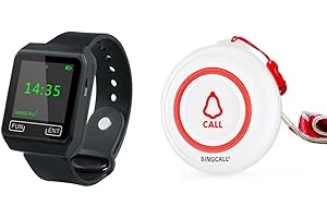 SINGCALL Wireless Caregiver Pager Smart Call System Nurse Calling Alert Patient Help System for Home/Elderly/Patient/Disabled Attention Pager 1 Portable Watch Receiver 1 Transmitter