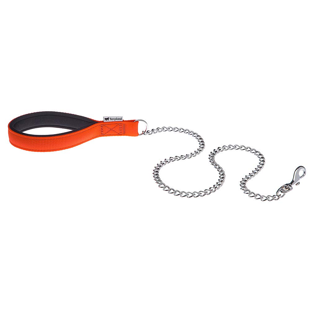 Ferplast DAYTONA GM Extra-Strong Dog Lead - Soft Padded Handle - Metal Chain - Italian Design - 100 x 2.5 cm, Orange