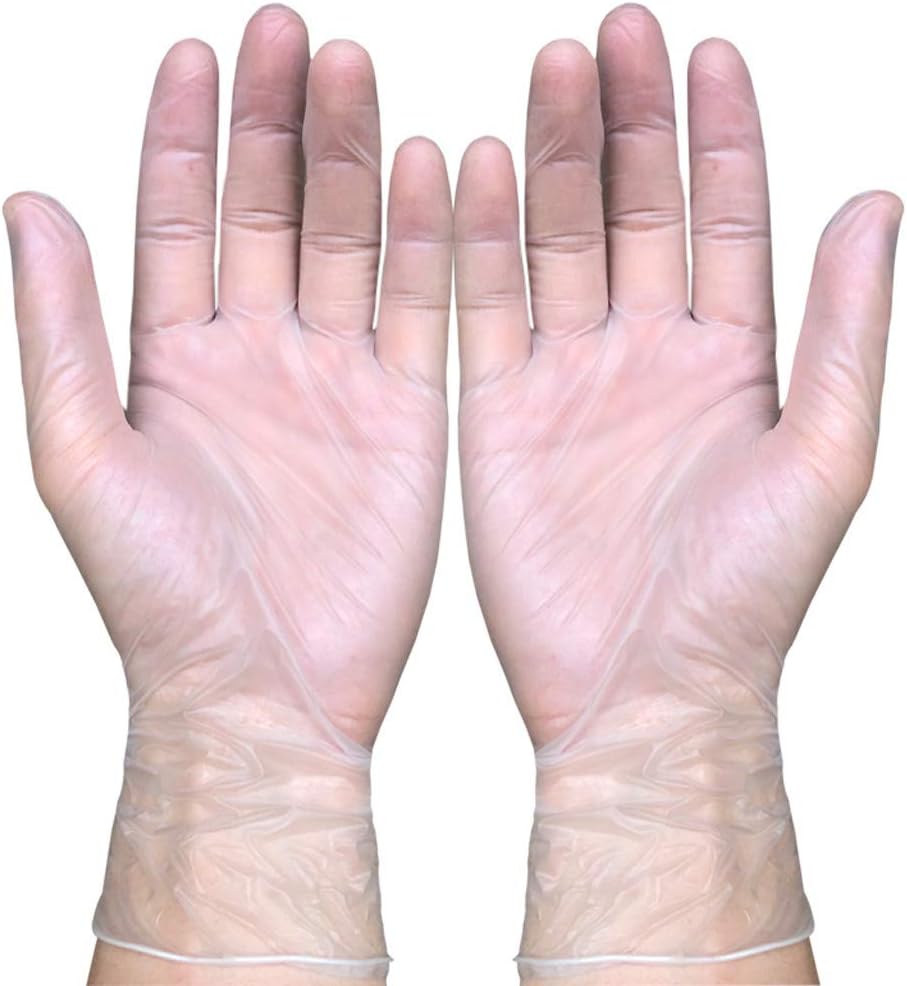 Strungten Box of 100 Disposable Gloves,Industrial Extra Large Clear Disposable Vinyl Gloves - Latex Free, Powder Free (White, L)