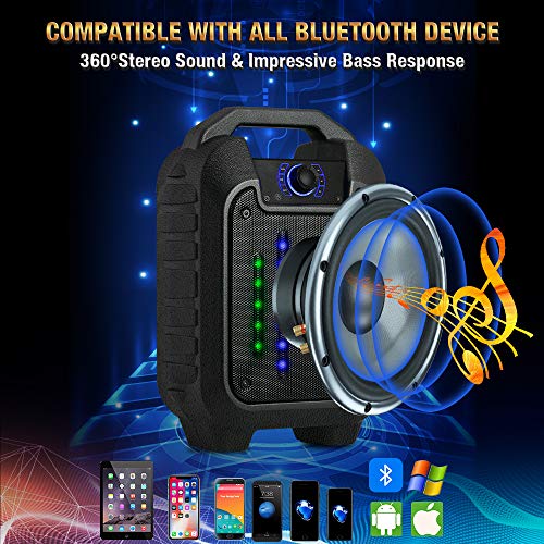 Portable PA System Bluetooth Karaoke Machine Speaker,Rechargeable Karaoke System with LED Lights & Wired Microphone,FM Radio