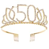 Frcolor Birthday Tiara, Rhinestone 50th Birthday Crowns Happy 50th Birthday (Gold)