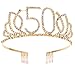 Frcolor Birthday Tiara, Rhinestone 50th Birthday Crowns Happy 50th Birthday (Gold)