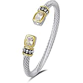 UNY Designer Inspired Jewelry 6x8 Radiant CZ cable Wire Antique Bangle Elegant Beautiful Christmas Gift (White)