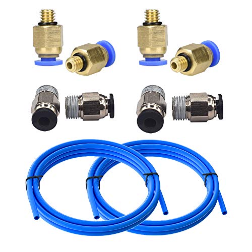 Super 3D 2 x 2M Blue PTFE Tube Teflon ID 2mm OD 4mm with PC4-M6 PC4-M10 Pneumatic Connector Accessories for Reprap 3D Printer 1.75mm Bowden Hotend Extruder
