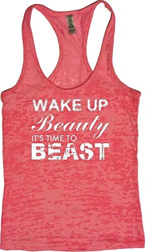 Orange Arrow Womens Workout Clothing (XL, Neon) - Wake up Beauty Time To Beast - Yoga Tank Top