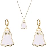 Dreuyet Cute Ghost Earring Necklaces Set for Women Simple Vintage Tiny Ghost Huggie Hoop Earrings Funny Goth Ghosts Necklaces BOO Halloween Jewelry Gifts