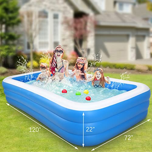Inflatable Pool, 120" X 72" X 22" Full Size PVC Durable Home Inflatable