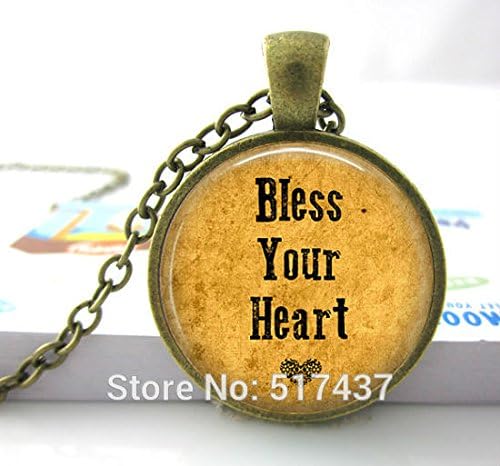 Pretty Lee Glass Dome Necklace Southern Saying Quote Bless Your Heart Hand Crafted Pendant - Quaint Quote