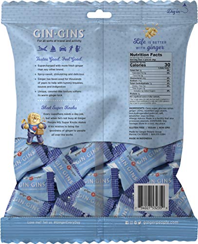 GIN GINS SUPER STRENGTH – NATURAL GINGER CANDY BY THE GINGER PEOPLE – INDIVIDUALLY WRAPPED HEALTHY CANDY – SUPER STRENGTH FLAVOR – LARGE 1 LB BAG (16OZ) – PACK OF 12